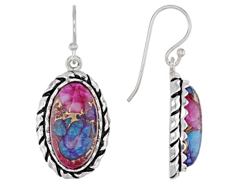 Picture of Blended Turquoise and Purple Spiny Oyster Shell Rhodium Over Silver Earrings
