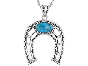 Turquoise Rhodium Over Sterling Silver Horseshoe Pendant with Chain
