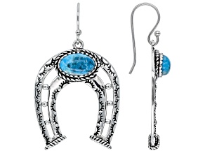 Turquoise Rhodium Over Sterling Silver Horseshoe Dangle Earrings