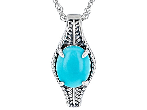 Blue Sleeping Beauty Turquoise Rhodium Over Silver Pendant with Chain