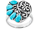 Sleeping Beauty Turquoise Rhodium Over Silver Heart Shaped Statement Ring