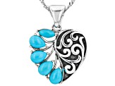 Blue Sleeping Beauty Turquoise Rhodium Over Silver Heart Enhancer with 18" Chain