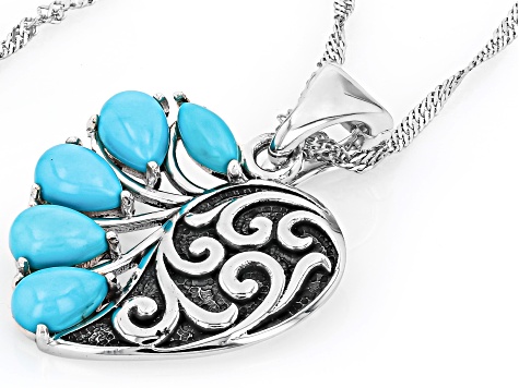Blue Sleeping Beauty Turquoise Rhodium Over Silver Heart Enhancer