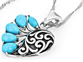 Blue Sleeping Beauty Turquoise Rhodium Over Silver Heart Enhancer with 18" Chain