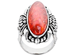 Red Sponge Coral Rhodium Over Sterling Silver Statement Ring