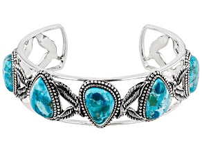 Blue Turquoise Rhodium Over Silver Cuff Bracelet