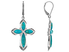 Blue Turquoise Rhodium Over Silver Cross Dangle Earrings
