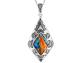 Blended Turquoise and Spiny Oyster Shell Rhodium Over Sterling Silver Pendant with Chain