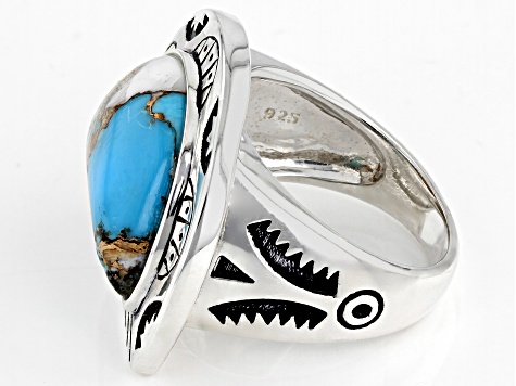 Blended Composite Turquoise and Spiny Oyster Shell Rhodium Over Sterling Silver Ring
