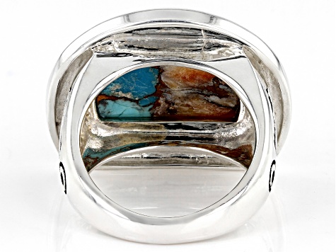 Blended Composite Turquoise and Spiny Oyster Shell Rhodium Over Sterling Silver Ring