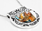 Blended Composite Turquoise and Spiny Oyster Rhodium Over Silver Pendant with Chain