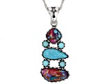 Blue Turquoise and Purple Spiny Oyster Shell Rhodium Over Sterling Silver Pendant with Chain