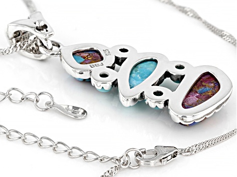 Composite Turquoise and Purple Spiny Oyster Shell Rhodium Over Sterling Silver Pendant with Chain
