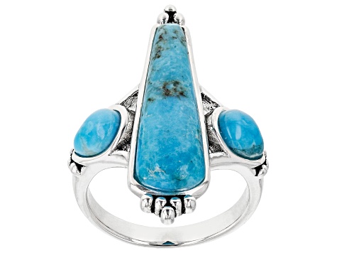Blue Turquoise Rhodium Over Sterling Silver Statement Ring