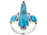 Blue Turquoise Rhodium Over Sterling Silver Statement Ring