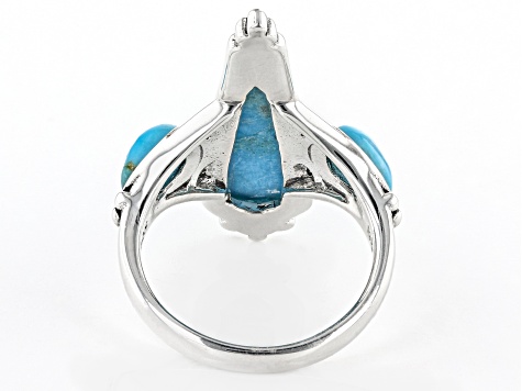 Blue Turquoise Rhodium Over Sterling Silver Statement Ring