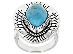 Blue Turquoise Rhodium Over Silver Solitaire Ring