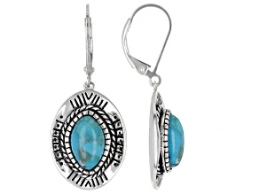 Blue Turquoise Rhodium Over Silver Solitaire Dangle Earrings