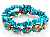 Blended Blue Turquoise and Spiny Oyster Shell Set of Stretch Bracelets