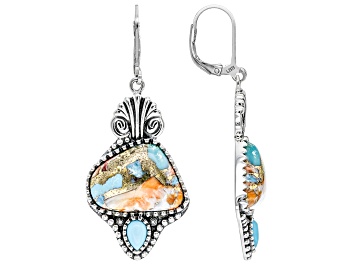 Spiny Oyster Shell Sleeping Beauty Turquoise Earrings Sterling Hooks Dangle 