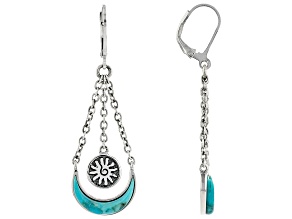 Blue Turquoise Crescent Moon Rhodium Over Silver Dangle Earrings