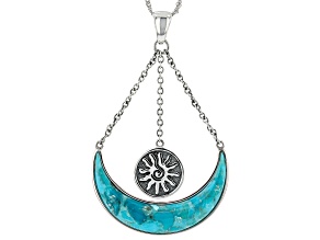 Blue Turquoise Crescent Moon Rhodium Over Silver Pendant
