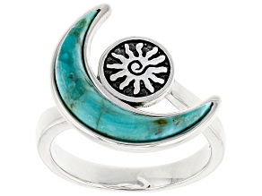 Blue Turquoise Crescent Moon Rhodium Over Silver Ring
