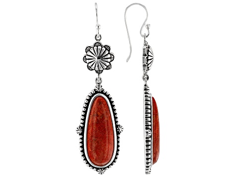 Red Free-form Coral Sterling Silver Earrings