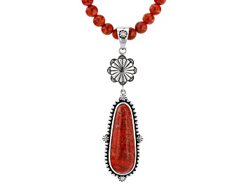 Picture of Red Mix Shaped Sponge Coral Sterling Silver Pendant with Chain