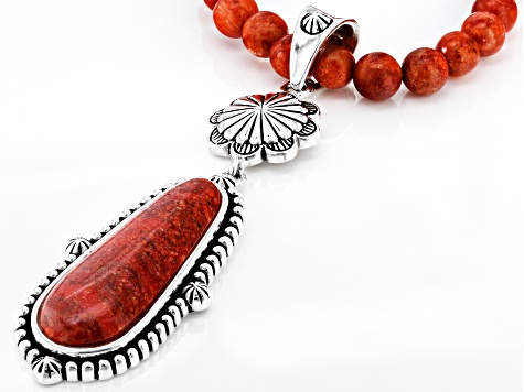 Red Mix Shaped Sponge Coral Sterling Silver Pendant with Chain