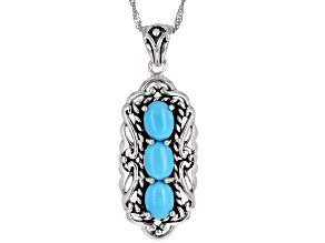 Blue Oval Sleeping Beauty Sterling Silver Pendant With Chain
