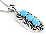 Blue Oval Sleeping Beauty Sterling Silver Pendant With Chain