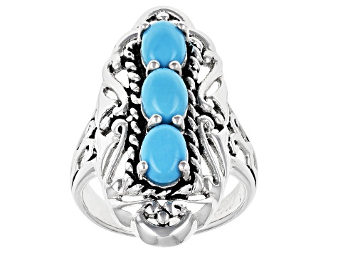 Blue Oval Sleeping Beauty Turquoise Sterling Silver Ring