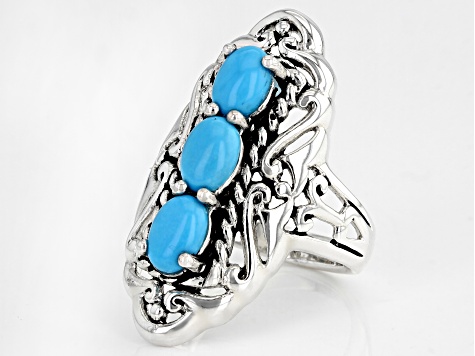 Blue Oval Sleeping Beauty Turquoise Sterling Silver Ring