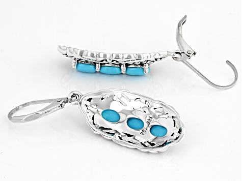 Blue Oval Sleeping Beauty Turquoise Sterling Silver Earrings