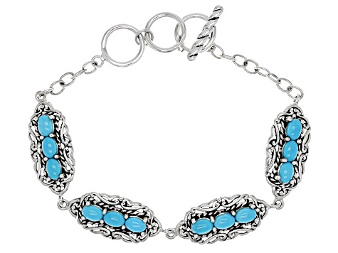 Blue Oval Sleeping Beauty Sterling Silver Bracelet - SWE3330 | JTV.com