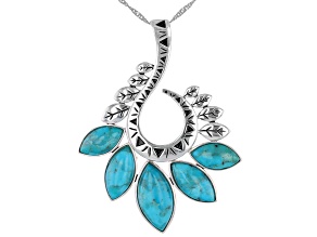 Blue Mixed Shape Marquise Turquoise Sterling Silver Pendant With Chain