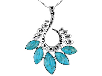Picture of Blue Mixed Shape Marquise Turquoise Sterling Silver Pendant With Chain