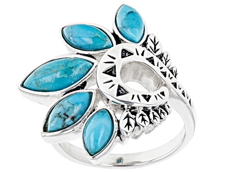 Blue Mixed Shape Marquise Turquoise Sterling Silver Ring