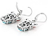 Blue Turquoise and Red Sponge Coral Sterling Silver Bison Earrings