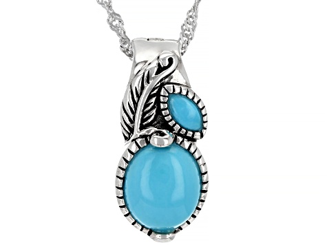 Mixed Shape Blue Sleeping Beauty Turquoise Rhodium Over Silver Pendant