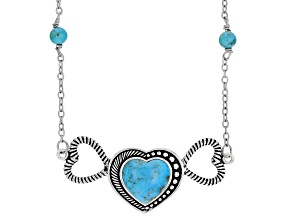 Blue Turquoise Rhodium Over Sterling Silver Heart Necklace