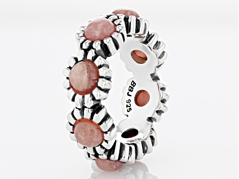 Pink Rhodochrosite Sterling Silver Flower Band