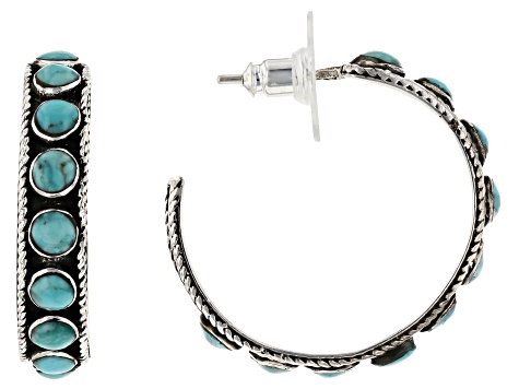 Kingman Turquoise Sterling Silver Hoop Earrings