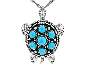 Blue Sleeping Beauty Turquoise Rhodium Over Sterling Silver Turtle Pendant