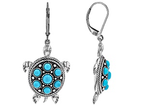 Sleeping Beauty Turquoise Rhodium Over Sterling Silver Turtle Earrings