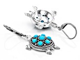 Blue Sleeping Beauty Turquoise Rhodium Over Sterling Silver Turtle Earrings