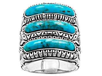 Picture of Blue Composite Turquoise Three Row Sterling Silver Ring