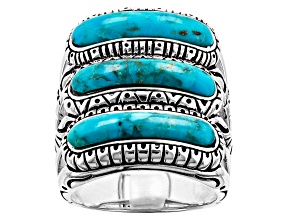 Blue Composite Turquoise Three Row Sterling Silver Ring 18x4mm