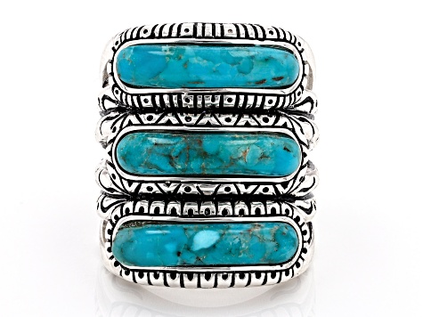 Blue Composite Turquoise Three Row Sterling Silver Ring